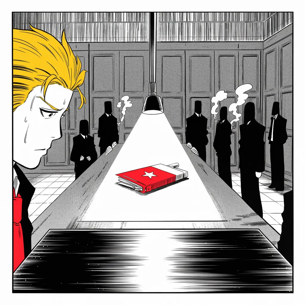 Manga panel 4 of 5, Week 78 “Cancel the Order”: A red intelligence file lies untouched in the lamplight as the argument over who tampered with the election goes public.