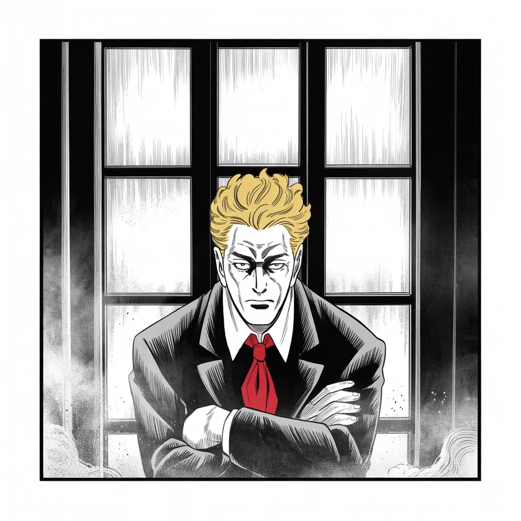 Manga panel 2 of 5, Week 88 “Enemy of the People”: Arms crossed at a frost-edged window, Donarudo dismisses the Russia talk as cover for his rival's losing campaign.